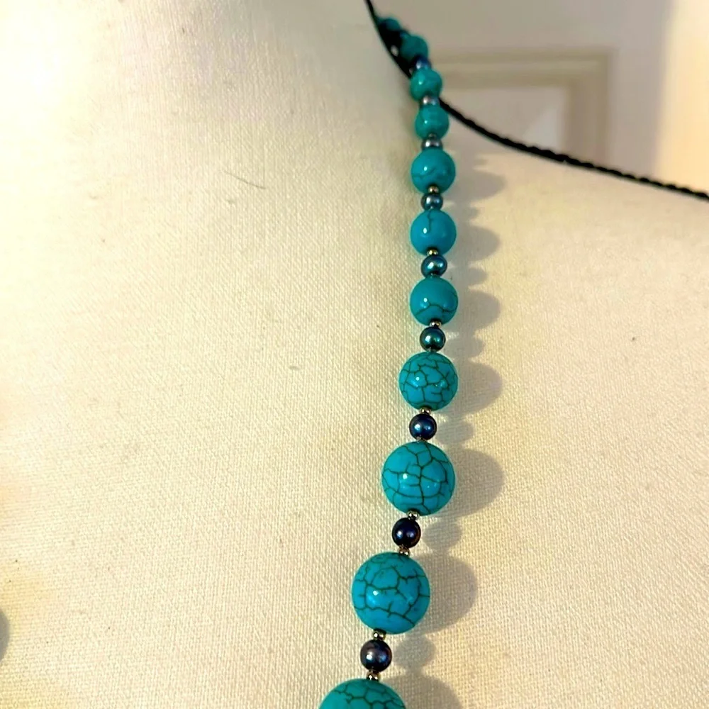 Women’s Vintage Turquoise Magnesite Chunky Blue Turquoise Gemstone Necklace